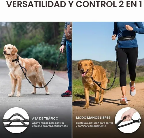 Vista 6 de Correa de perro manos libres con bolsa para la cintura, elástico Negro