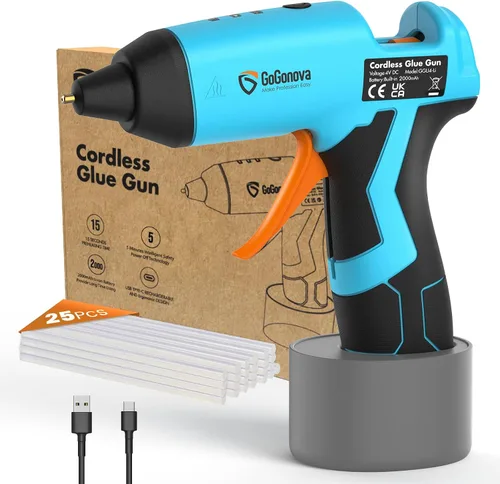 Vista 10 de GoGonova Kit de pistola de pegamento caliente inalámbrica, batería de 5 Ah Azul