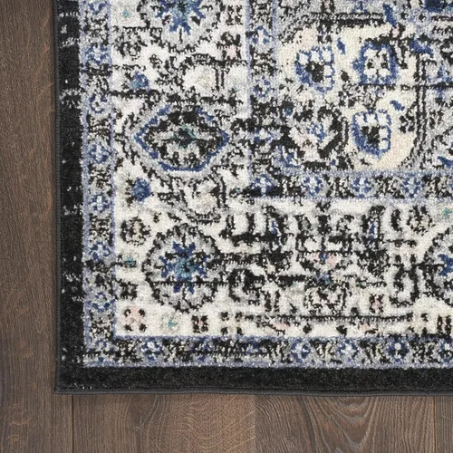 Vista 4 de Nourison Passion Alfombra marfil/negro, de 2 pies 2 pulgadas x 10 pies, fácil de limpiar, no desprende pelo, para habitación, sala, comedor, cocina