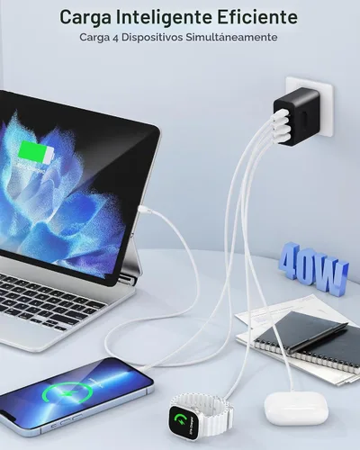 Vista 3 de [Paquete de 2] Bloque de cargador USB C, cargador de pared USBC de 40 W, 4 puertos, carga rápida, adaptador de corriente USB-C dual + enchufe
