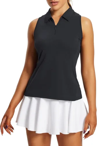 Vista 6 de baleaf - Camisetas de golf para mujer, sin mangas, polo de tenis con espalda cruzada, deportiva y de secado rápido