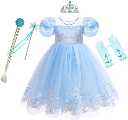 Vista 53 de Frozen - Vestido de princesa Elsa para niñas, disfraz de Halloween, Navidad, cumpleaños, fiesta, vestido de tul con accesorios