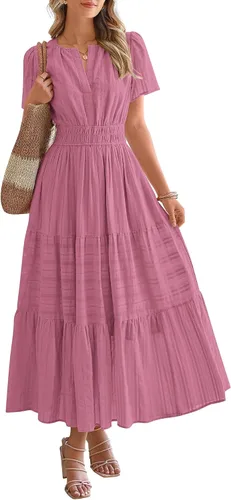 Vista 18 de BTFBM - Vestido largo casual de verano 2026 para mujer, vestido ligero de Gris azulado
