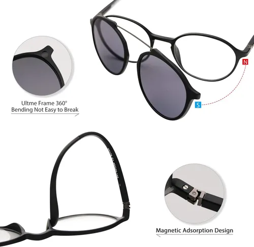 Vista 4 de Bauhaus Lentes de sol magnéticos con clip para hombres y mujeres lentes polarizados UV400 retro redondos antirreflejos transparentes