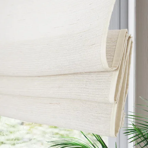Vista 16 de Yin Yang Persianas romanas de bambú opacas sin cables, elegantes persianas romanas de madera tejida natural con cenefa de 6 pulgadas de alto