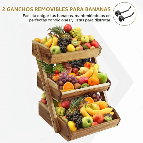 Vista 2 de Cesta de frutas de 3 niveles para cocina - Resistente, multifuncional, soporte de frutas y verduras de gran capacidad con organizador de refrigerios