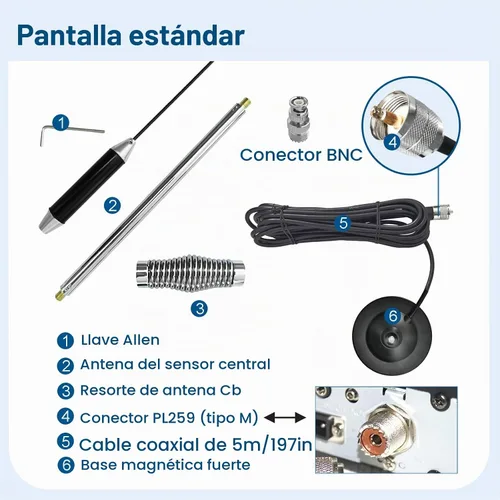 Vista 3 de Antena de radio móvil CB de 27 MHz, kit completo de montaje magnético para vehículo resistente, antena CB PL259 y conector macho BNC, ajuste