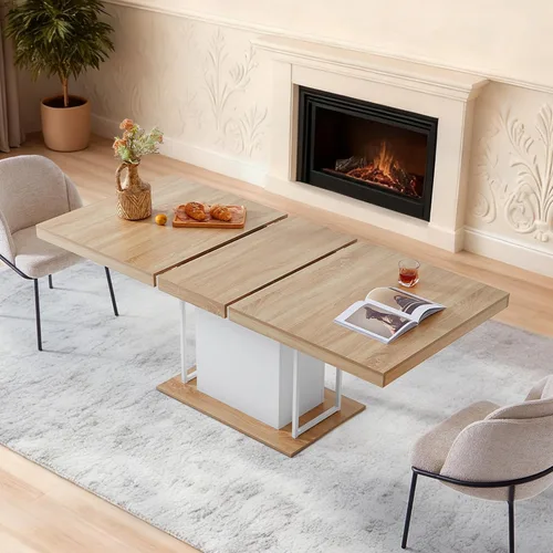 Vista 9 de Mesa de comedor extensible de 63 a 79 pulgadas para 4-8 rectangular de madera expandible con base acanalada para comedor, cocina, sala de estar
