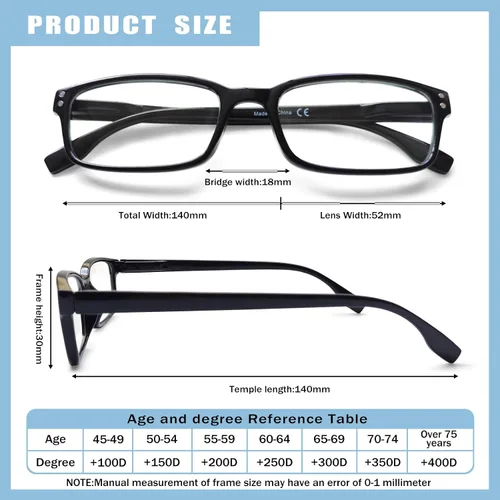 Vista 2 de Kerecsen Paquete de 4 Gafas de Lectura para Hombres y Mujeres con Bisagras de Resorte, Anteojos de Lectura Rectangulares Negros Ligeros