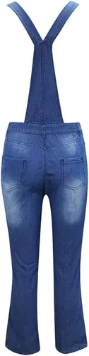Vista 4 de WUAI-Women Overol de mezclilla elástico casual con pechera de mezclilla desgastada y desgastada