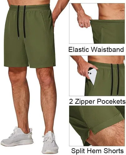 Vista 5 de COOFANDY Pantalones cortos de entrenamiento para hombre de 7 pulgadas, paquete de 2 pantalones cortos de entrenamiento ajustados de secado rápido