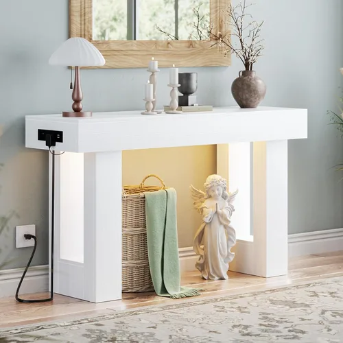 Vista 20 de Unikito Mesa de entrada de 32 pulgadas con enchufe y sensor de luz, mesa consola estrecha con almacenamiento detrás del sofá, mesa de entrada
