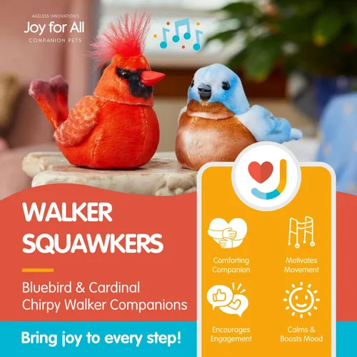Vista 2 de Joy for All Walker Squawker - Pájaro animatrónico alegre para compañía y para ayudarte a recordar tu andador - Cardenal, Rojo