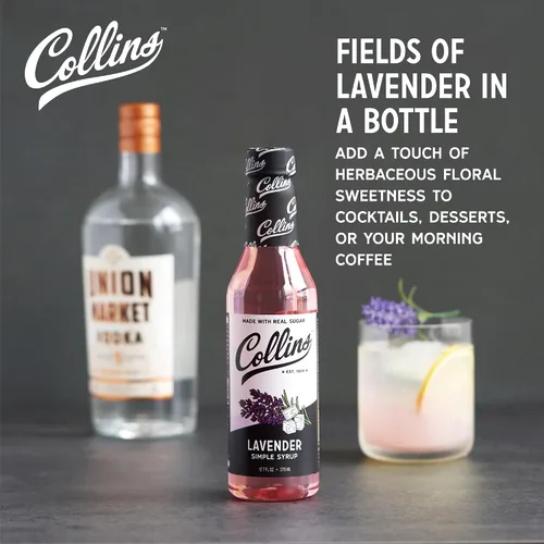 Vista 2 de Jarabe Simple de Lavanda Collins con Azúcar Real para Cócteles, Spritz, Té Helado, Limonada, Chocolate Caliente, Postre, Repostería, Jarabes
