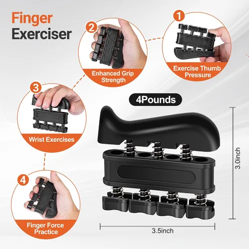 Vista 4 de Grip Strength Trainer Kit (5 Pack) Adjustable Resistance Hand Gripper,Finger Exerciser,Hand Extension Exerciser,Stress Relief Ball and Forearm