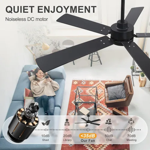 Vista 3 de Ceiling Fans with LED Lights, 52 Inch 5-Blade Ceiling Fan Remote/APP Control, Industrial Ceiling Fan with Reversible DC Motor, Downrod Mount LED