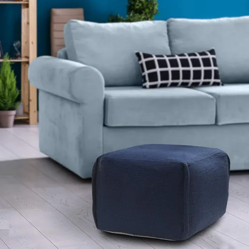 Vista 25 de L. R. Resources, Inc. LR Home - Puf cuadrangular de algodón geométrico tejido a mano negro/blanco/azul para decoración del hogar Reposapiés