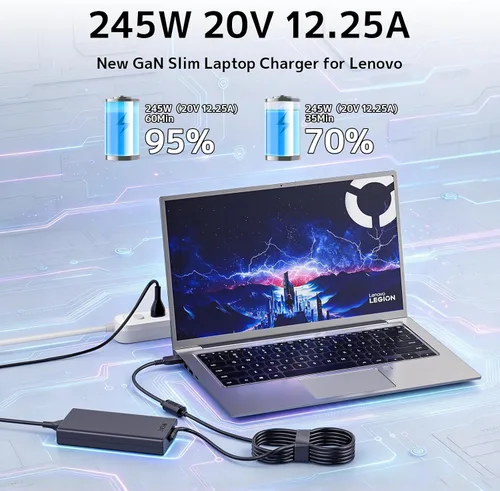 Vista 6 de Cargador de portátil delgado GaN de 245 W para Lenovo Legion, LOQ