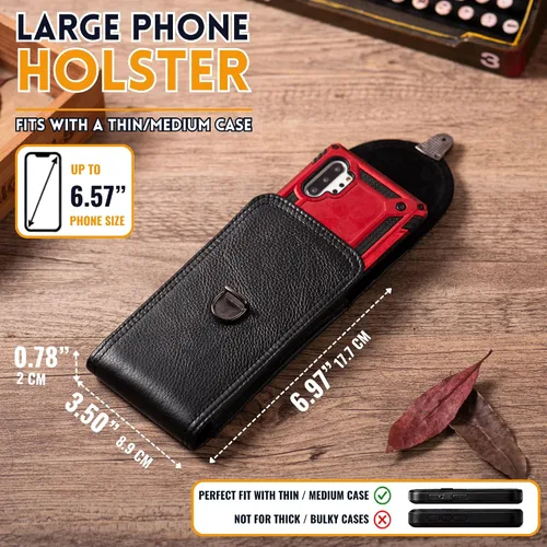 Vista 5 de Funda de piel para cinturón con clip para cinturón Negro