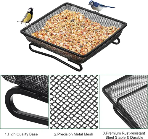 Vista 9 de 2 piezas de bandeja para comedero de pájaros de barandilla de cubierta para balcón 17,8 x 17,8 x 5,1 cm Plataforma compacta para semillas de pájaros