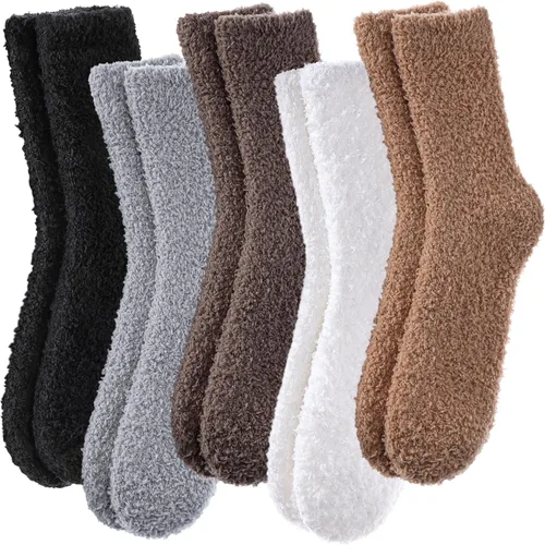 Vista 11 de Calcetines mullidos para mujer, esponjosos, cálidos, tipo pantufla de invierno, de microfibra, suaves, para dormir en casa 1 par Blanco