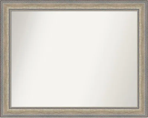 Vista 388 de Amanti Art Espejo de baño plateado para sobre el fregadero, 28 x 37 pulgadas, elegante espejo rectangular de peltre cepillado, marco de madera