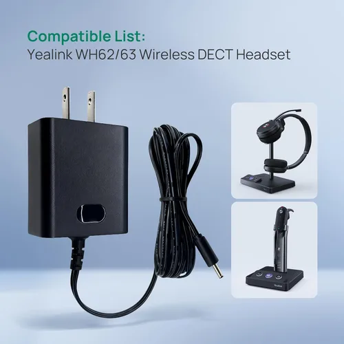 Vista 2 de Yealink Fuente de alimentación 5V 1.2A para auriculares DECT inalámbricos WH62 WH63, enchufe de EE. UU