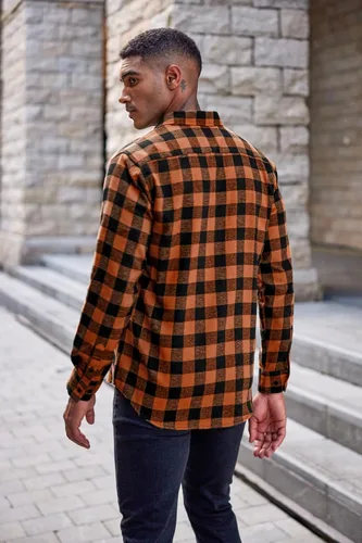 Vista 4 de COOFANDY Camisas de franela a cuadros de manga larga con botones para hombre