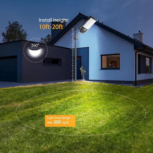 Vista 4 de Luz solar de calle de 540 LED para exteriores, impermeable, luces solares del atardecer al amanecer, luces de inundación al aire libre, sensor