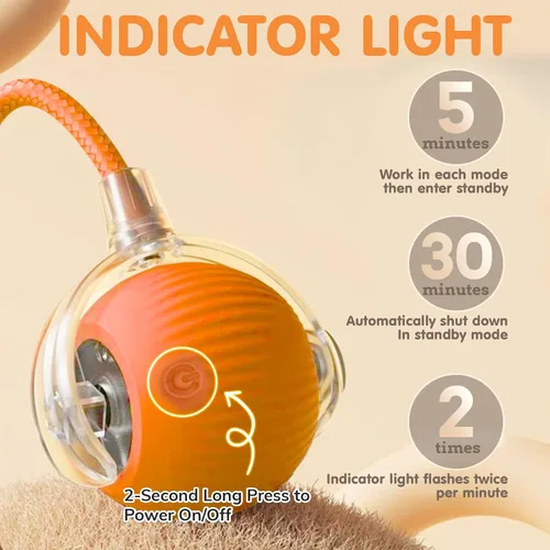 Vista 2 de Rocfish Juguetes interactivos para gatos de interior, bola de persecución automática inteligente para gatos (Naranja-N) Smart Automatic Cat Chase