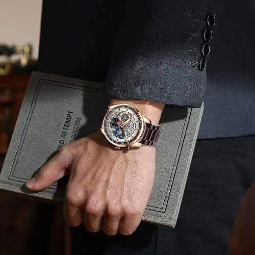 Vista 5 de FANMIS Reloj de pulsera de cuarzo analógico de acero inoxidable impermeable para hombre