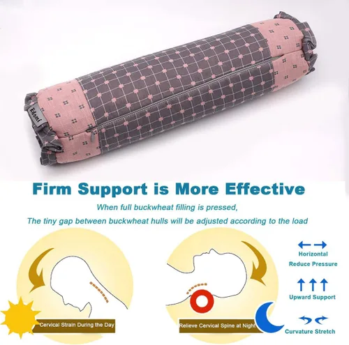 Vista 4 de Almohada cervical de cuello redondo de trigo sarraceno, soporte cervical para personas que duermen de lado y espalda con funda extraíble lavable
