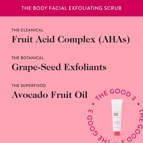 Vista 3 de good.clean.goop beauty The Body Exfoliante facial Exfoliante corporal y limpiador para piel brillante AHA, exfoliante de semilla de uva y aceite