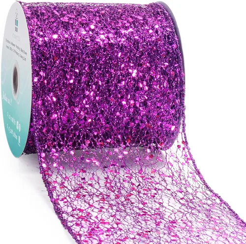 Vista 29 de Cinta con alambre de malla brillante con purpurina de 6 x 10 yardas, color negro para decoración del hogar, lazo para envolver regalos