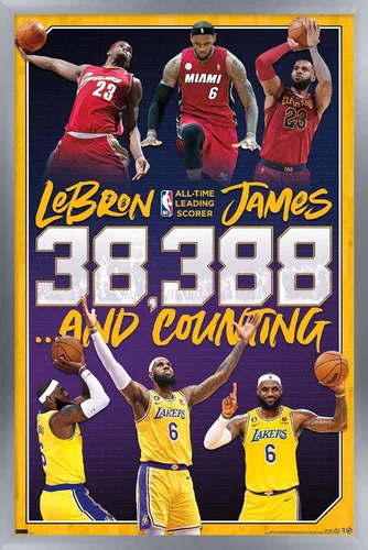 Vista 11 de NBA League - Póster de pared de LeBron James All-Time Scoring Leader, 22.4 pulgadas de largo x 14.7 pulgadas de ancho, versión enmarcada de madera