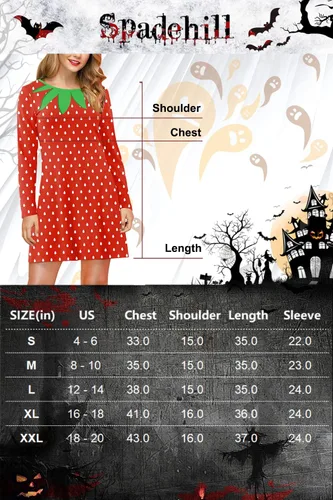 Vista 6 de Spadehill Minivestido de Halloween de manga larga con cuello redondo y bolsillos estampados de frutas para mujer