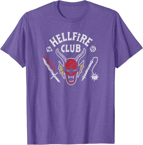 Vista 5 de Stranger Things 4 Camiseta Hellfire Club con Calavera y Armas Negro