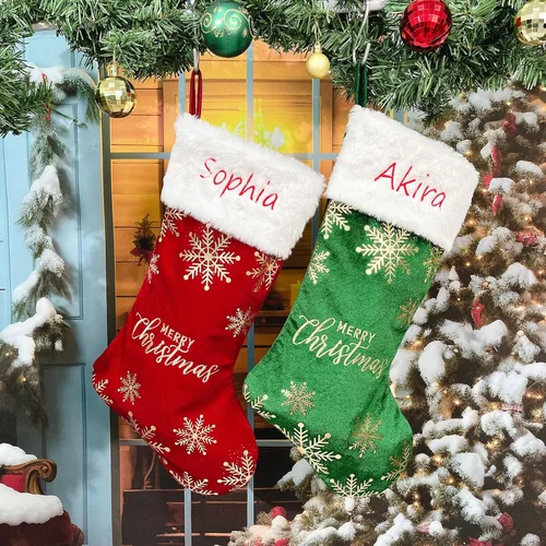 Vista 2 de Drawelry Calcetines de Navidad Medias de lentejuelas rosas: decoración familiar personalizada, adorno colgante para chimenea, temporada de Navidad