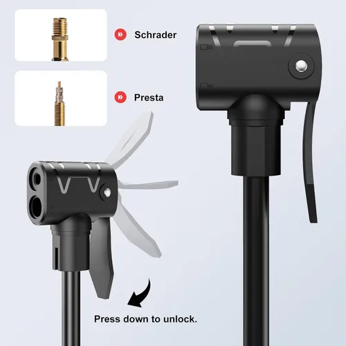 Vista 7 de Bike Pump, 25” Height Full Size Bicycle Pump with 160 PSI High Pressure, Bike tire Pump with Presta and Schrader Valve, Bike Air Pump for Bike