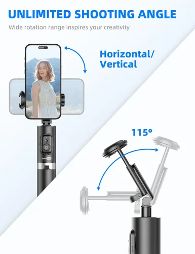 Vista 6 de Trípode selfie stick para teléfono celular de 72 pulgadas, palo selfie de aluminio todo en 1 con control remoto integrado, soporte de trípode
