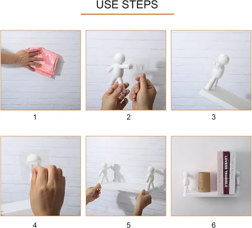 Vista 5 de TITA-DONG Paquete de 2 estantes flotantes de pared de baño con bonita muñeca, estante colgante de pared de villano, estante de almacenamiento