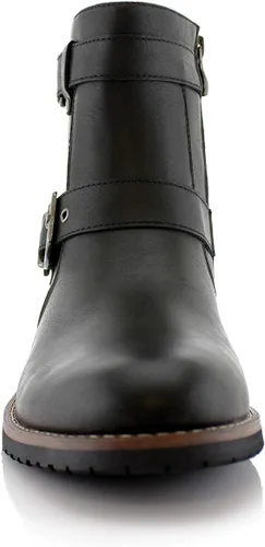 Vista 4 de Polar Fox Botas de ingeniero para hombre Botas de tobillo estilo motocicleta con correas de hebilla y cremallera lateral 1. Negro.