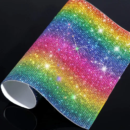 Vista 17 de Outus 12000 Piezas Lámina de Pedrería Brillante Calcomanía de Pedrería DIY para Decoración de Automóvil Calcomanía Autoadhesiva de Gemas de Cristal