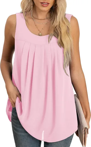 Vista 2 de QUEZHU Blusa sin mangas de gasa para mujer, de verano, con vuelo, de doble capa, túnica