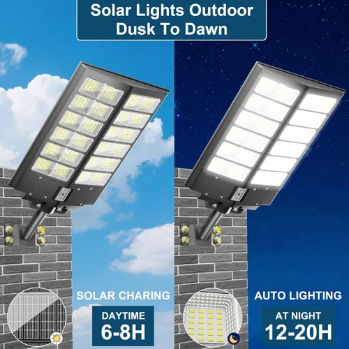 Vista 3 de Loyoele 9000W Luces solares de calle para exteriores 120000 lm, luz solar para estacionamiento comercial 7000 K, luces solares de inundación