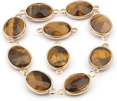 Vista 3 de LE SKY Conectores de piedra natural con forma de huevo facetado, dijes de ágata negra para hacer joyas, collares, pulseras, 10
