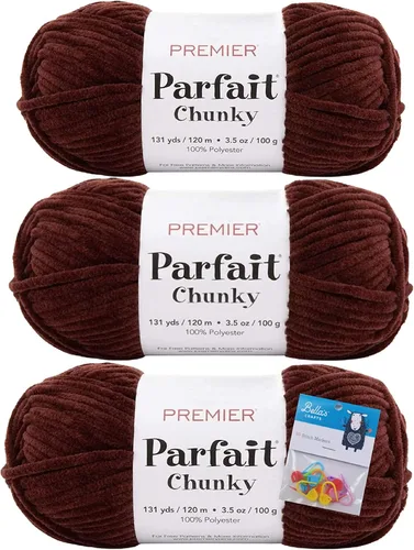 Vista 24 de Premier Yarns Parfait - Ovillo de felpilla grueso, 3.5 onzas, 6 unidades, peso súper voluminoso, paquete de 3 unidades con marcadores de puntada