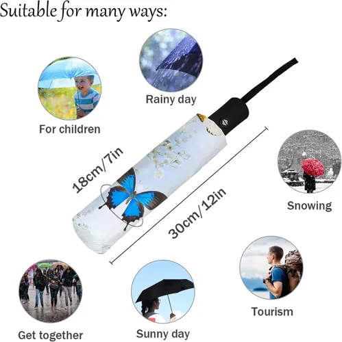 Vista 4 de DHDM Automatic Umbrella for Rain and Sun Male Women Beach Parasol Print Folding Umbrella