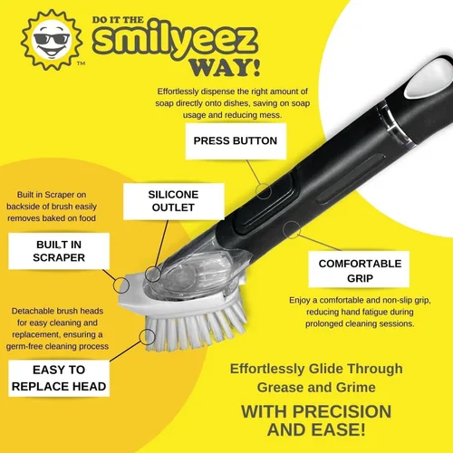 Vista 6 de El mango sonriente original con dispensador de jabón de Smilyeez para el combo de esponja sonriente y Smilyeez Dishwand (negro)