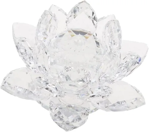 Vista 11 de Loto de cristal transparente, flor de cristal brillante con caja de regalo, reflejo de tono, purpurina, paz, pureza, buena fortuna, sabiduría